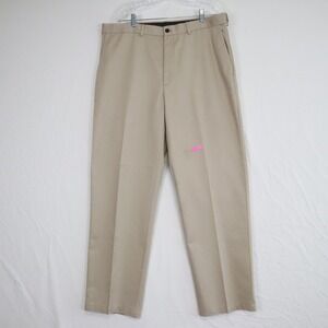 Haggar Pants Mens 38x32 Classic Khaki Business Casual Cotton Flat Front Tan